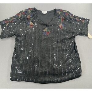 Design Assets Plus 3X Silk Sequin Top Embellished Evening HEAVY 80s Vintage Glam